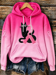 Sweat à capuche noir pour femmes avec motif de cancer du sein