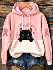 Sweat à capuche noir pour femmes avec motif de cancer du sein