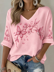 T-shirt Décontracté Femme Rose Cancer Du Sein Imprimé