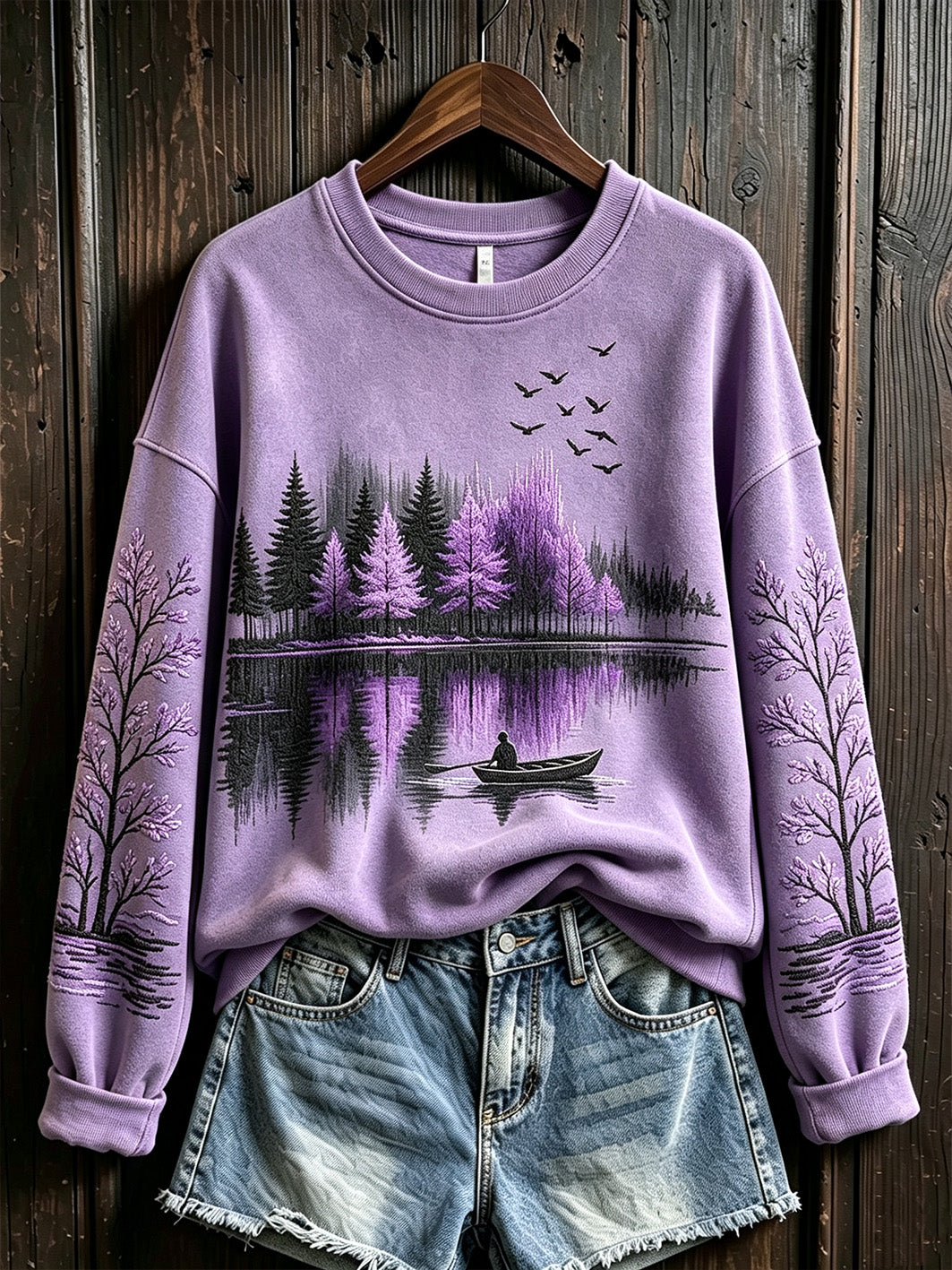 Sweat-shirt décontracté de conception de modèle de paysage pourpre des femmes
