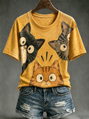 T-shirt femme à manches courtes avec imprimé mignon de chat