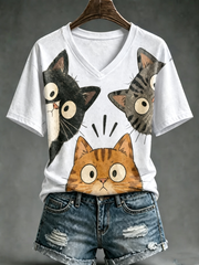 T-shirt femme imprimé chat mignon à manches courtes