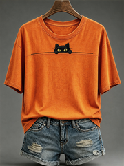 T-shirt femme à manches courtes avec imprimé mignon de chat