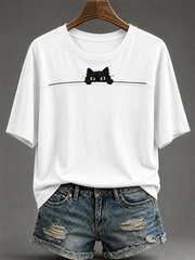 T-shirt femme à manches courtes avec imprimé mignon de chat