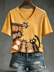 T-shirt femme à manches courtes avec imprimé mignon de chat