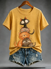 T-shirt femme à manches courtes avec imprimé mignon de chat