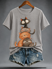 T-shirt femme à manches courtes avec imprimé mignon de chat