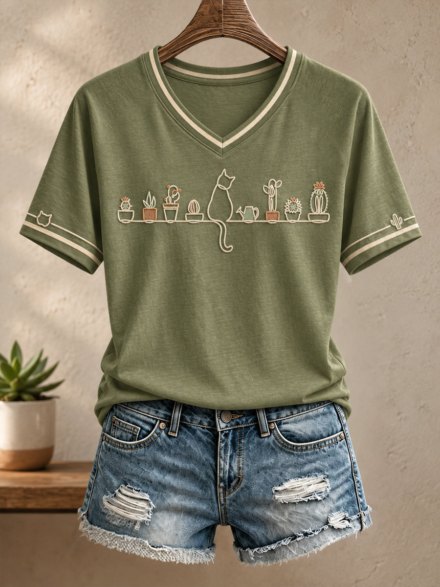 T-shirt imprimé d'art de plantes des femmes
