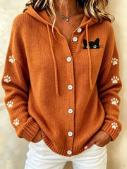 Cardigan Décontracté Chat Imprimé Femme