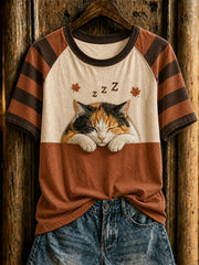 T-shirt femme à manches courtes et col rond, imprimé d’un mignon motif de chat