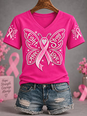 Ruban rose femmes lutte forte espoir amour papillon impression du cancer du sein soutien v-Neck Tee