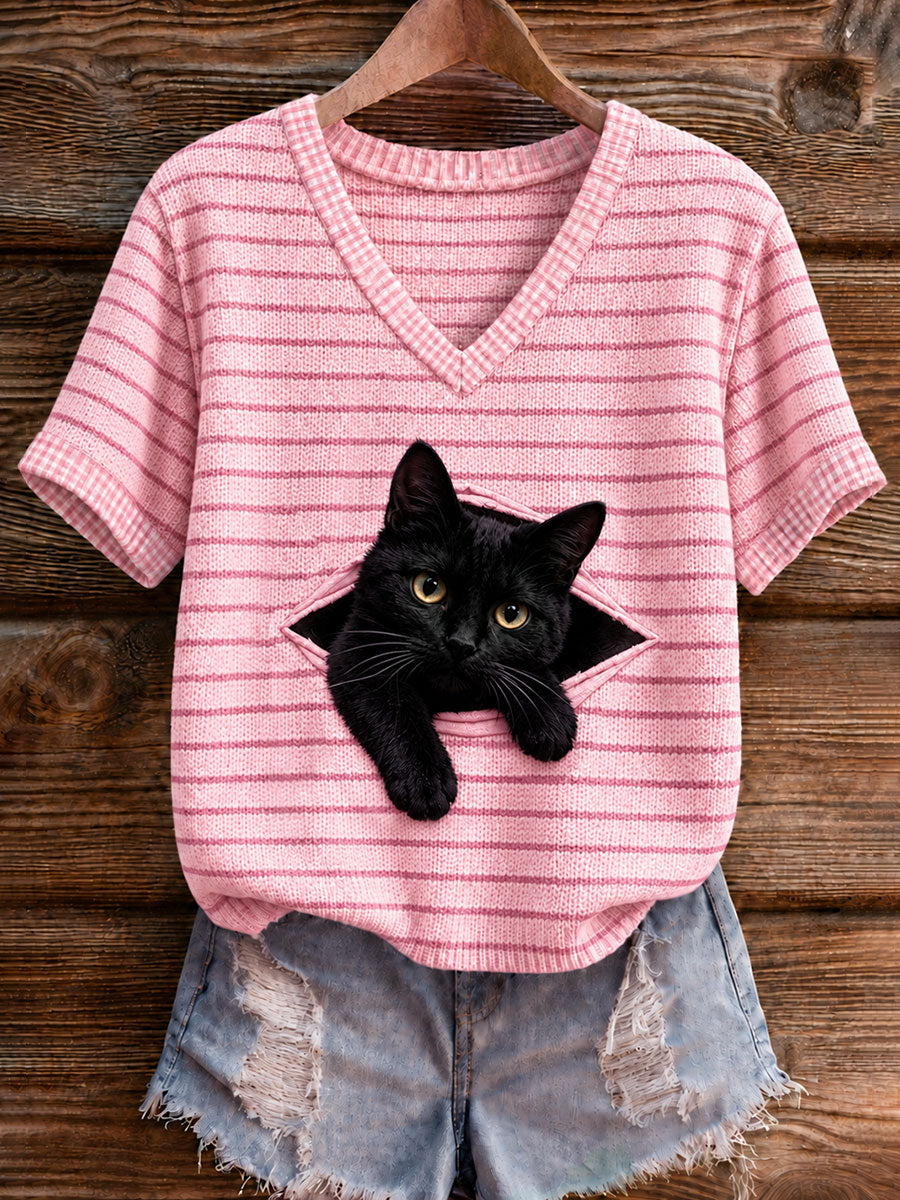 T-shirt à manches courtes Breast Cancer Black Cat Femme