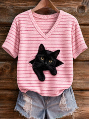 T-shirt à manches courtes Breast Cancer Black Cat Femme