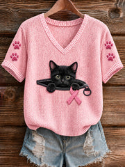 T-shirt à manches courtes Breast Cancer Black Cat Femme
