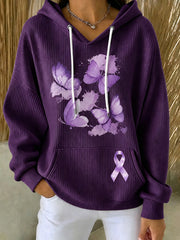 Sweat à capuche confortable imprimé papillon violet pour femme