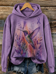 Sweat à capuche confortable à imprimé floral colibri violet pour femme