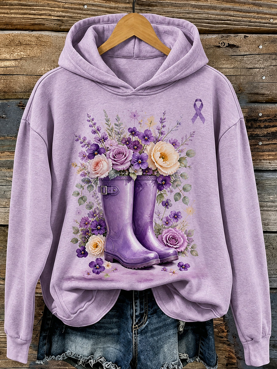 Femmes Violet RibbonFloral Bottes de pluie Imprimer Comfy Hoodie