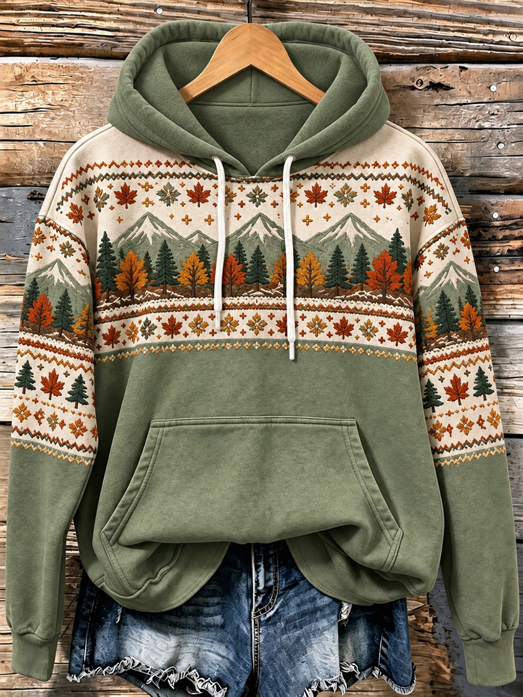 Sweat à capuche décontracté pour femme, motif paysage d’automne