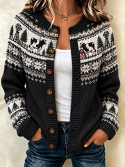 Veste en maille décontractée à boutonnage croisé, imprimée d’un motif vache de ferme pour femme