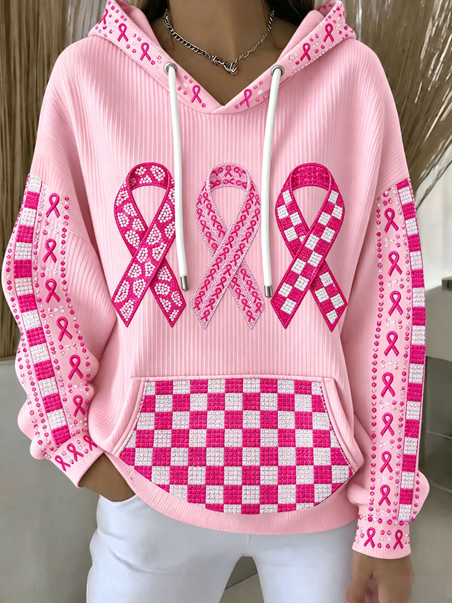 Sweat à capuche avec ruban rose de sensibilisation au cancer du sein chez la femme