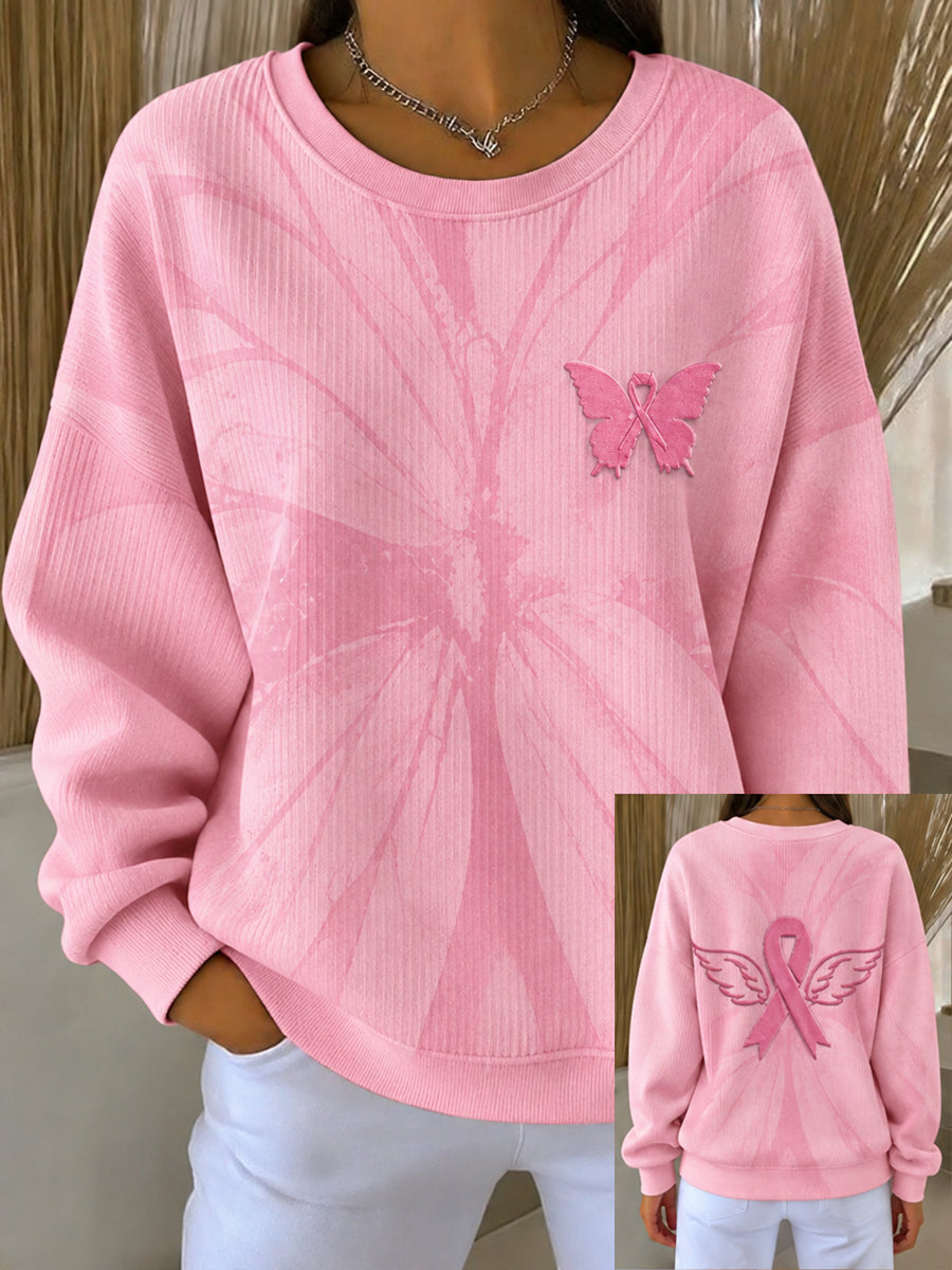 Sweatshirt Décontracté Femme Rose Imprimé Cancer Du Sein