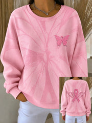Sweatshirt Décontracté Femme Rose Imprimé Cancer Du Sein