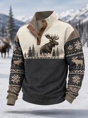 Pull décontracté hiver pour homme à imprimé orignal