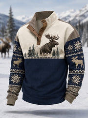 Pull décontracté hiver pour homme à imprimé orignal