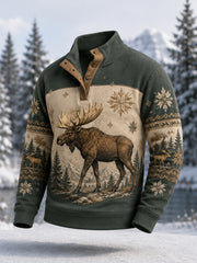 Pull décontracté à boutons pour homme, motif orignal, collection hiver