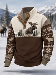 Pull décontracté hiver pour homme à imprimé orignal