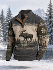 Pull décontracté hiver pour homme à imprimé orignal