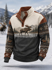 Pull décontracté à boutons pour homme, motif orignal, collection hiver