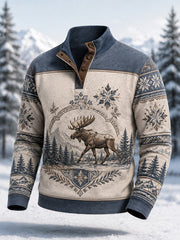 Pull décontracté à boutons pour homme, motif orignal, collection hiver