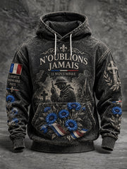 Sweat à capuche oversize imprimé «Armistice du 11 Novembre» pour homme, à épaules tombantes et avec poches