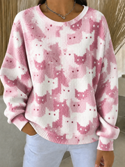 Sweat-shirt à col rond côtelé pour femmes, motif cancer du sein