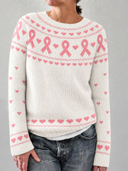 Pull confortable élégant pour femme à imprimé ruban rose