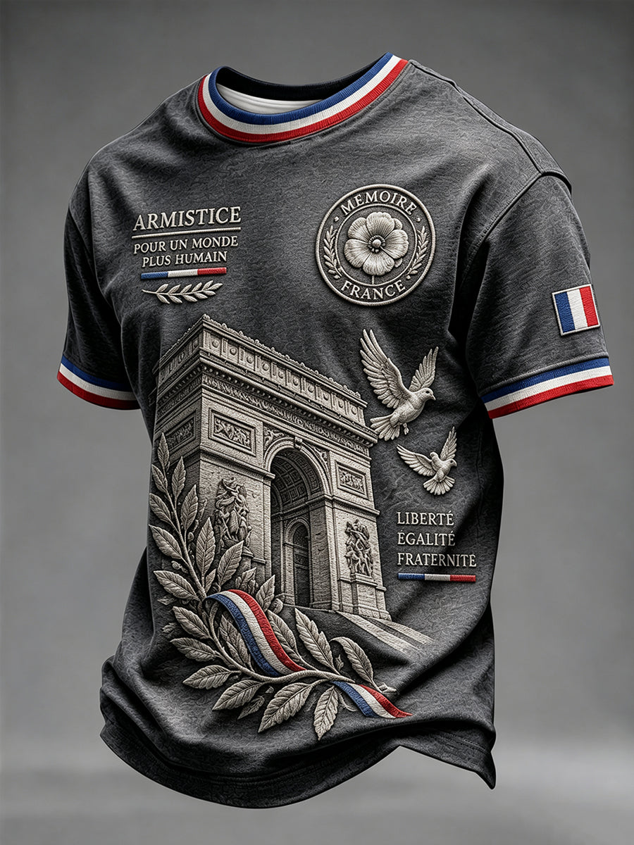T-shirt imprimé commémoratif de la Journée de l'Armistice français pour hommes