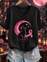 Pull Femme Rose Col V Confortable En Tricot Cancer Du Sein