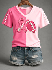 Femmes de s'attaquer au cancer du sein ruban rose et Football Imprimer Soutien de sensibilisation au cancer du sein V-Neck Tee
