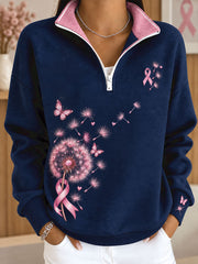 Sweat-shirt imprimé floral de sensibilisation au cancer du sein pour femmes