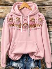 Sweat à capuche décontracté pour femme, motif chat et ruban rose de sensibilisation