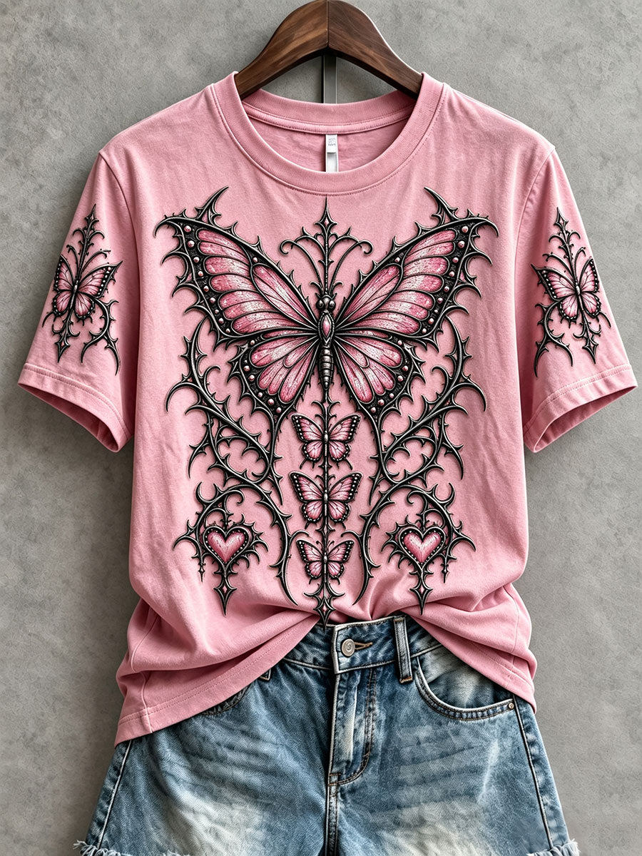 T-shirts pour femmes à motifs de papillons, de style gothique, en soutien à la sensibilisation au cancer du sein