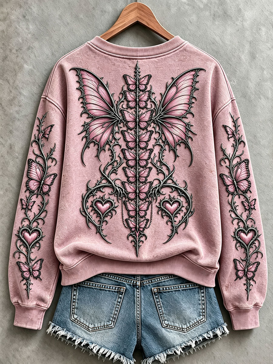 Women's Breast Cancer Awareness Gothic Butterfly Sweatshirts Femme