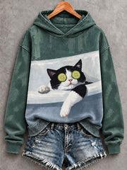 Peinture à l'huile Style Cat Art Regular Sweatshirt Femme