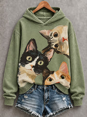 Sweat-shirt classique pour femme, motif artistique de chat dans le style de la peinture à l'huile
