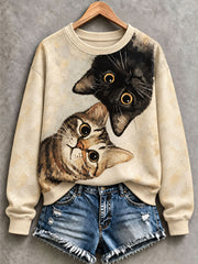 Sweat-shirt classique pour femme, motif artistique de chat dans le style de la peinture à l'huile