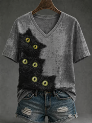 T-shirt femme imprimé chat mignon à manches courtes