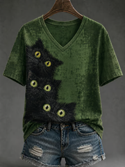 T-shirt femme imprimé chat mignon à manches courtes