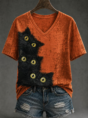T-shirt femme imprimé chat mignon à manches courtes