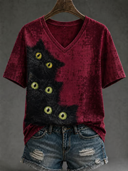 T-shirt femme imprimé chat mignon à manches courtes
